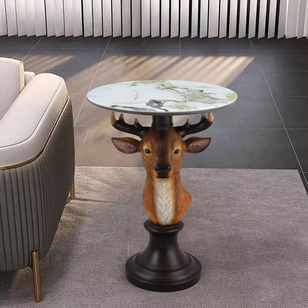 English Elm Horse Head Sculpted Resin End Table with Faux Marble Top for Bold Living Rooms W5398P454677
