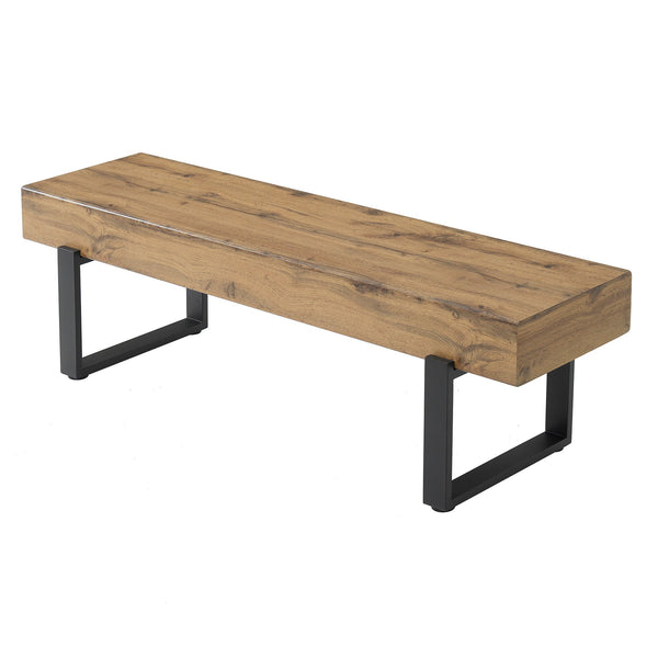English Elm Upholstered Bench with Thick 5.5" MDF Top, Heavy-Duty Metal Legs, 550LB Capacity, Versatile Seating Natural Wood Wash N752P374152N