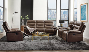 English Elm Aashi Brown Leather-GEL Match Recliner Sofa with Console Cup Holders, Tufted Arms & Pocket Coil Comfort B2726P253072