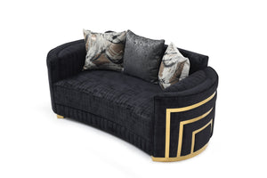 English Elm Soledad Luxurious G00523A-L Black Loveseat with Gold Chrome Accents, Deep 23" Seats & 3 Pillows B078S00630