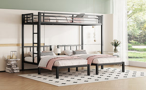 English Elm Twin Triple Bunk Bed Metal L-shaped Frame Sleeps Three Kids White Finish W1580S00438