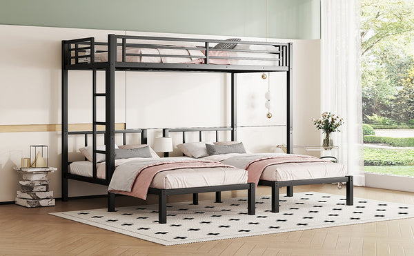 English Elm Twin Triple Bunk Bed Metal L-shaped Frame Sleeps Three Kids White Finish W1580S00438