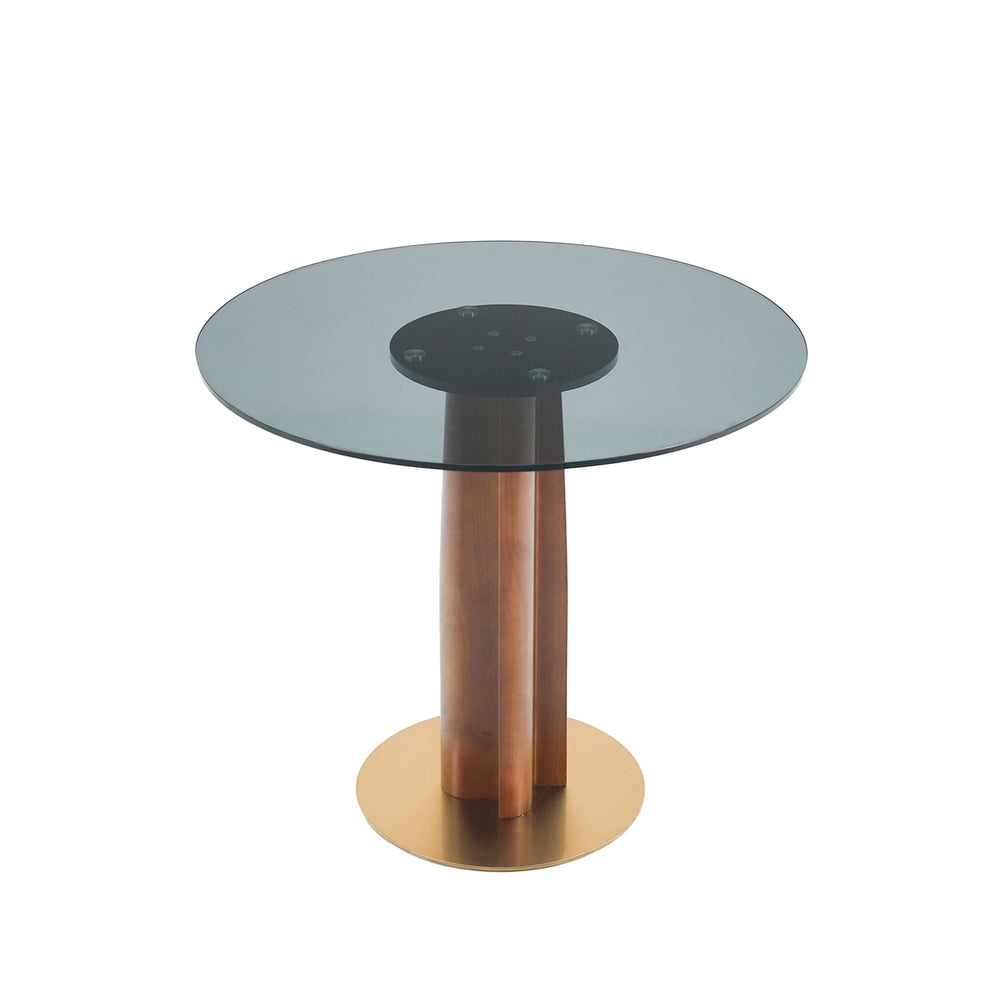 English Elm Modern Round Dining Table - 33.5" Tempered Glass Top With Elegant Wooden Legs & Gold Base, 2-Person W1535S00604