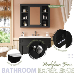 English Elm 36'' Modern Bathroom Vanity Set With Mirror, 2 Drawers, Tip-Out Storage & 6 Open Shelves For Organization N710S236006B
