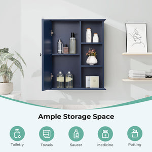 English Elm 23.6" Grey Mdf Wall Cabinet Soft Close Doors Compact Bathroom Storage Organizer Blue W2704P264349