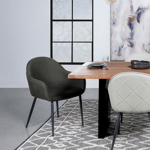 English Elm Gresham Charcoal Upholstered Arm Chairs Set of 2 — Retro-Modern Arch-Back Dining Seats with Diamond Textured Fabric and Tapered Metal Legs B062P376003