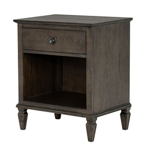 English Elm Victoria Aged Oak Nightstand with Solid Wood Legs, Wire-Brushed Veneer, Drawer & Open Shelf Brown 27.25 L x 22.75 W x 27.25 H B035P341166