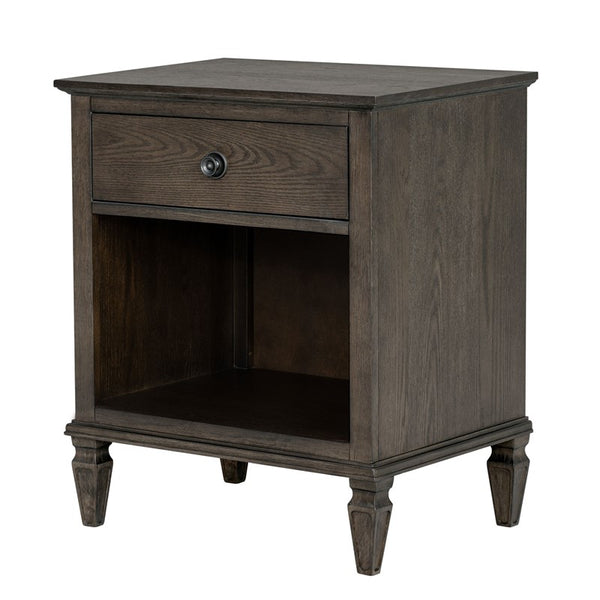 English Elm Victoria Aged Oak Nightstand with Solid Wood Legs, Wire-Brushed Veneer, Drawer & Open Shelf Brown 27.25 L x 22.75 W x 27.25 H B035P341166