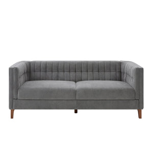 English Elm Modern Chenille Three Seater Sofa with Channel Tufted Back and Birch Wood Legs Grey N763S000100E