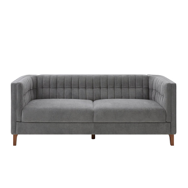 English Elm Modern Chenille Three Seater Sofa with Channel Tufted Back and Birch Wood Legs Grey N763S000100E