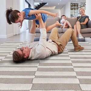 English Elm Step Collection Geometric High-low Pile Polypropylene Rug for Modern Living Spaces Beige+Cream B189P448790