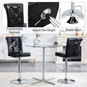 English Elm A Set of 2 Glam Faux Alligator Pvc Barstools with Crystal Buckle Detail Black W1512P491868