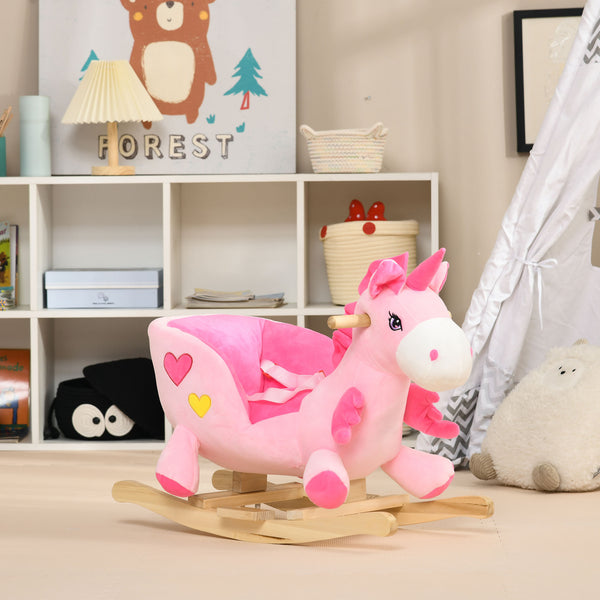 English Elm Qaba Plush Rocking Horse Toy with Galloping Sounds Sturdy Metal Frame for Toddlers W2225P217694