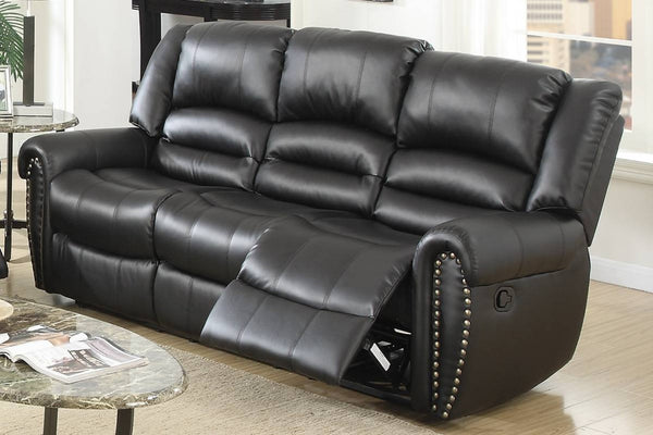 English Elm Plush Oversized Manual Motion Sofa In Black Bonded Leather - 3-Seat Comfort For Stylish Living Rooms B011P205577-GIGA