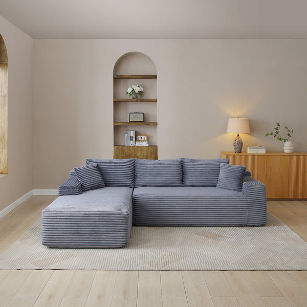 English Elm 105'' Modular L-shape Sectional Corduroy Deep Seat Cloud Sofa for Living Room Lounge Grey W1117P377776