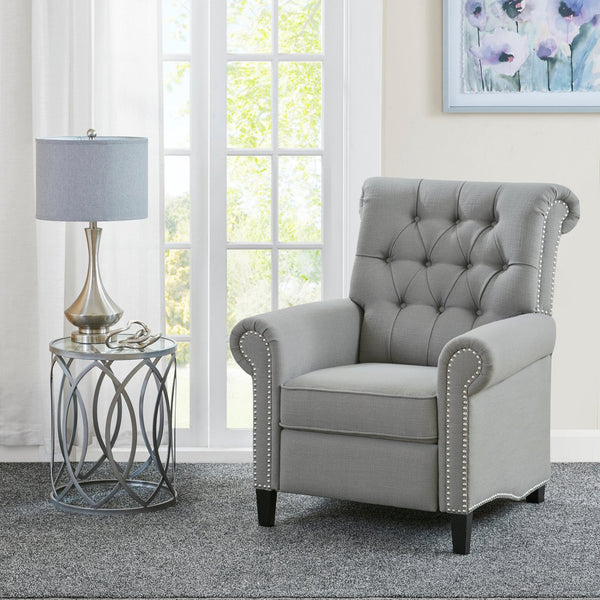 JLA Home Madison Park - Upholstered Aidan Push-Back Recliner Chair in Grey with Button-Tufted Back, Pewter Nailhead Trim & Plush Comfort MP103-0826