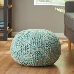 English Elm Christopher Knight Home® - Deon Handcrafted Knitted PET Yarn Round Pouf 20x20x14 in Aqua — Cozy Modern Footrest & Extra Seating 60496.00