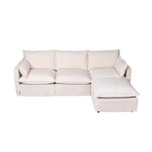 English Elm 93.31" Modular L-shaped Sectional with Movable Ottoman Chenille 4-seat Living Room Sofa Beige W2795S00034