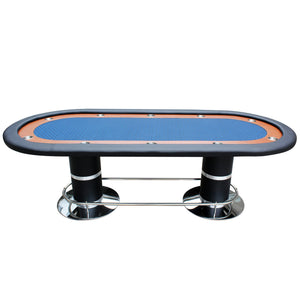 English Elm 96" Oval Poker Table Seats 10 with Speed Felt Surface Stainless Steel Cup Holders Blue W2748S00050