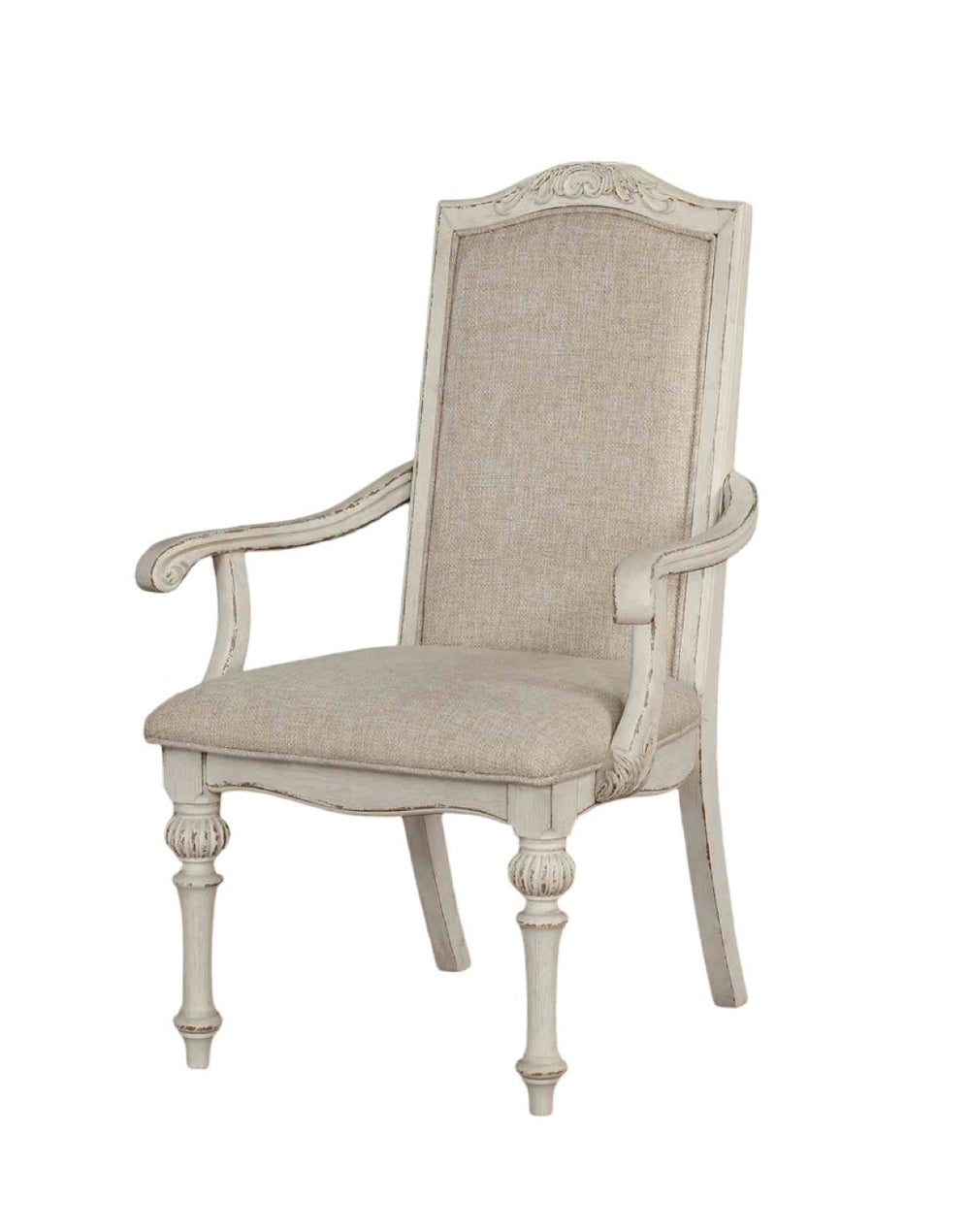 English Elm Rustic 2Pc Arm Chairs Set With Upholstered Seats, Vintage Wood Inlay, Antique White Finish For Dining Room B2741P408867-GIGA