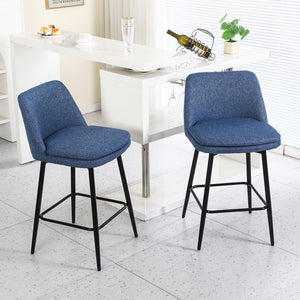 English Elm Counter Upholstered Swivel Bar Stools Set of 2 — Mid-Century Modern Comfort, 360° Rotation, Durable Metal Legs Blue W2200P233484