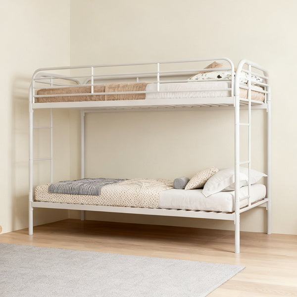 English Elm Metal Twin Over Twin Bunk Bed - Heavy Duty Metal Frame with Dual Ladders, Full-Length Safety Rails, Low-Profile Space-Saving Design White W3752P378565