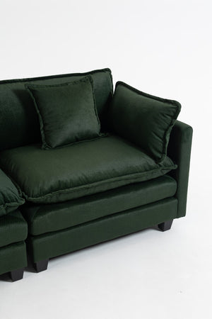 English Elm Modern Chenille Sectional Sofa with Chaise Lounge Solid Wood Frame Living Room Seating Antique Green W2530P463111