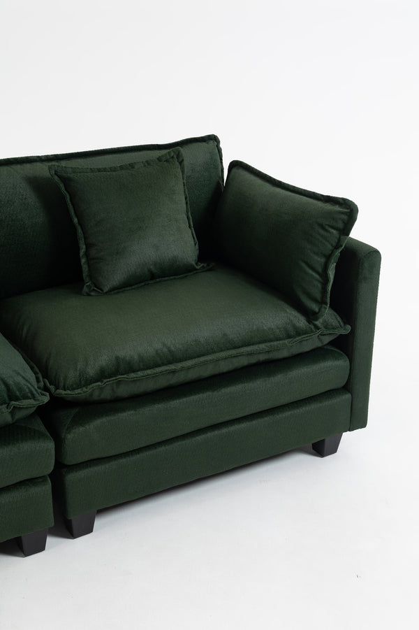 English Elm Modern Chenille Sectional Sofa with Chaise Lounge Solid Wood Frame Living Room Seating Antique Green W2530P463111