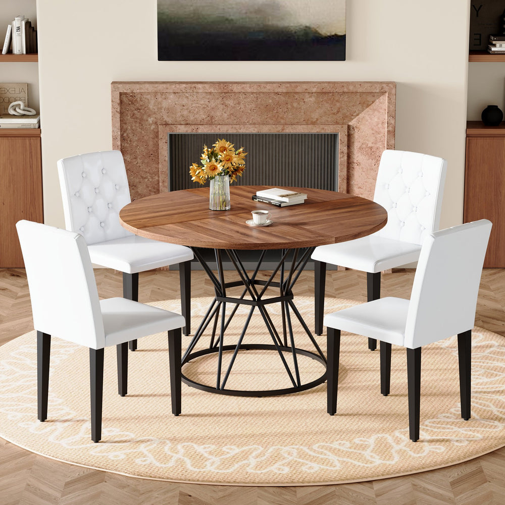English Elm Table and Chair Set Retro Rectangular Dining with Textured Black Top Gray Linen Seats W1151S04849