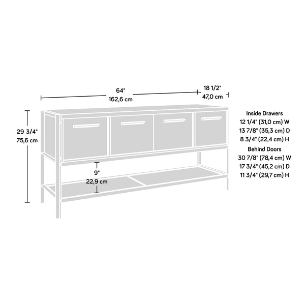 English Elm Credenza, Contemporary Brown Finish With Hidden Storage & File Drawers For Modern Living Spaces B356P367814