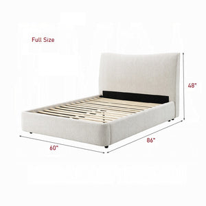 English Elm 1pc Queen Platform Bed with Chenille Upholstery, Solid Rubberwood Frame, Padded Headboard, No Box Spring Required Beige 62 L x 7 W x 47 H B2741S00743