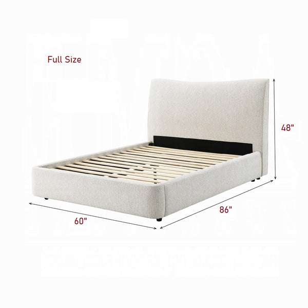 English Elm 1pc Queen Platform Bed with Chenille Upholstery, Solid Rubberwood Frame, Padded Headboard, No Box Spring Required Beige 62 L x 7 W x 47 H B2741S00743