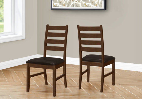 English Elm Dining Chair Set of 2 Slat-Back Upholstered Side Chairs with Solid Wood Legs, Faux Leather Comfort Brown 40 L x 11 W x 19 H B2710P218884