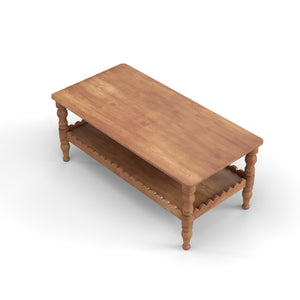 English Elm Rectangle Two Tier Farmhouse Coffee Table Solid Wood Legs Wave Shelf for Living Room W2263P426698