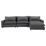 English Elm 128" Sectional Sofa Cloud Sofa Chenille Upholstered Sofa Couch With Movable Ottoman, Comfortable Seat Cushions, Charging Ports and Three Back Pillows For Living Room, Grey