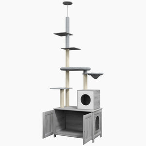 English Elm Pawhut Floor to Ceiling Cat Tower with Hidden Litter Box Condo Hammock Sisal Posts W2225P200364