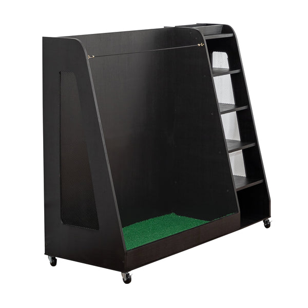 English Elm Gray Wooden Golf Organizer Rack with Drawers for Garage Club Bag Shoe Storage Black W1422P296367