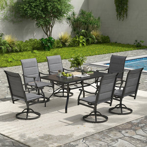 English Elm Outdoor Swivel Patio Dining Chairs Textilene Woven Set for Backyard Entertaining Dark Gray T3623P433702