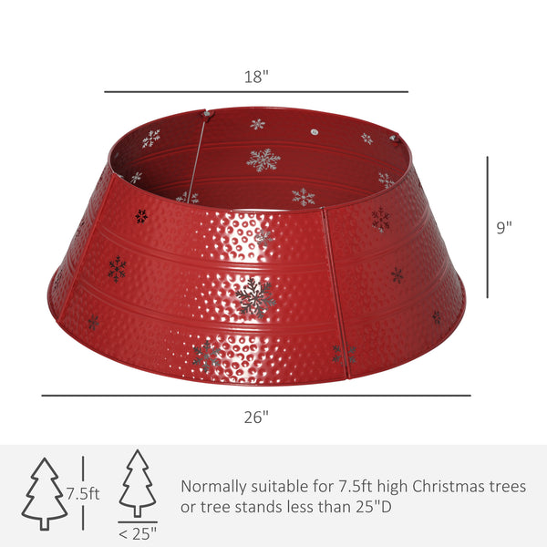 English Elm HOMCOM Steel Christmas Tree Collar Ring Skirt Cover for 7.5ft Trees, Durable Powder-Coated Guard, 26" x 9" Red W2225P229116