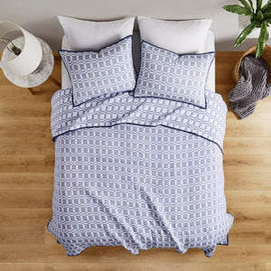 JLA Home Madison Park - 3 Piece Reversible Matelasse Coverlet Set – Lightweight Checked Texture, Machine Washable, Year-Round Layering Indigo MP13-8310