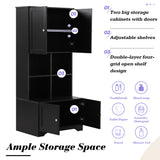 English Elm Tall and Wide Bathroom Floor Storage Cabinet, Bathroom Storage Unit, Freestanding Cabinet With 4 Doors, Adjustable Shelves, Open Multi-Layer Shelves, Black