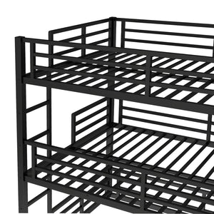 English Elm Full Triple Bunk Bed - Heavy-Duty Metal Frame With Safety Guardrails, Space-Saving Design, Black W1580S00144