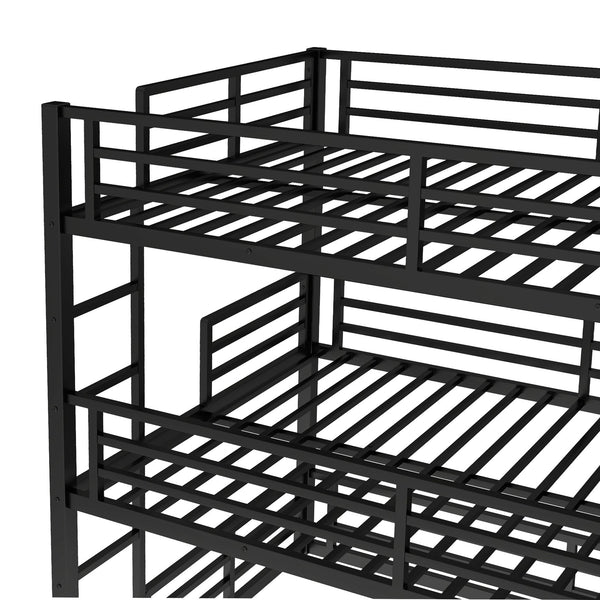 English Elm Full Triple Bunk Bed - Heavy-Duty Metal Frame With Safety Guardrails, Space-Saving Design, Black W1580S00144