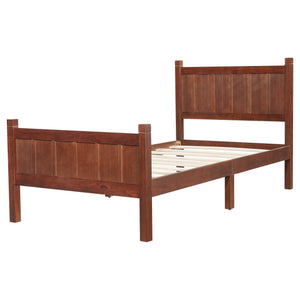 English Elm Twin Platform Bed Vertical Slat Headboard Farmhouse Shaker Wood Grain Finish Bedroom Dark Walnut N733P422478P