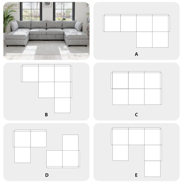 English Elm Modular Sectional Sofa with Under Seat Storage Converts to Sleeper for Living Room Grey W680S00130