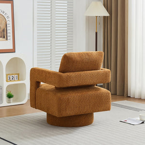 English Elm 29.13" Swivel Accent Chair — Modern Bouclé Rotating Lounge Chair with Removable Cushion, Solid Wood Frame, Cozy Design Caramel W1852P211990