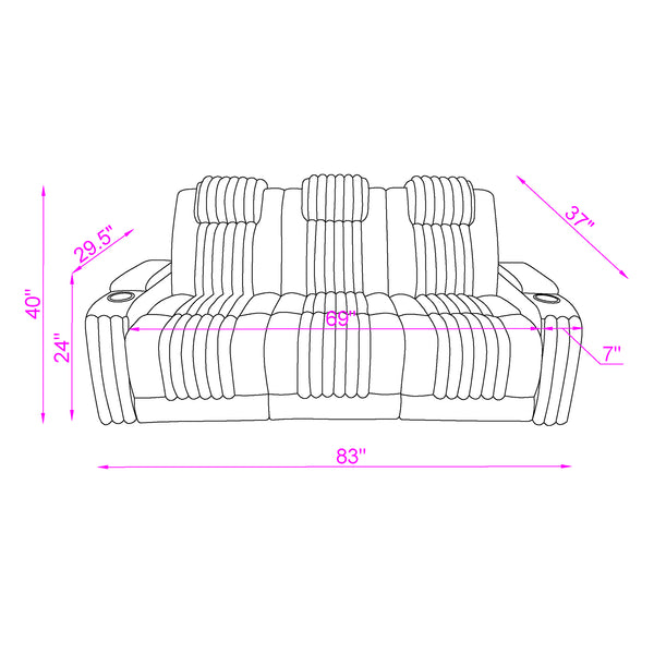 English Elm Duran Power Reclining Set with Led Lighting Bluetooth Speaker and Motorized Headrest Grey B201S00477