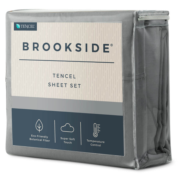 English Elm Brookside Tencel Sheet Set Split Cal King Slate – Silky Cool Eco Lyocell, Deep Pockets to 18" (4p B350P326201