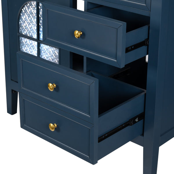 English Elm 35.6" Freestanding Bathroom Vanity with Roman Column Base and Ceramic Integrated Sink Blue W1801S00012