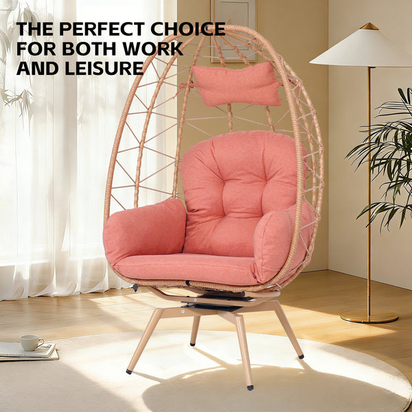 English Elm Oversized Swivel Rattan Egg Chair with Plush Cushions for Patio or Indoor Lounging T5880P501005